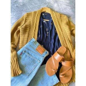 Navy Blue Bell Sleeve Blouse